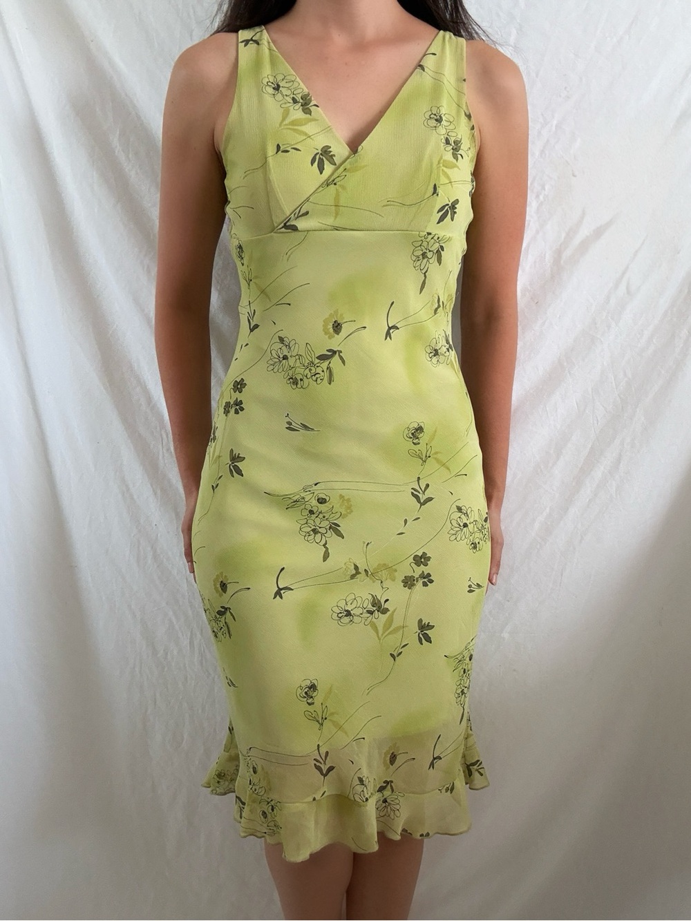 Vintage Y2K green floral midi dress medium small forever 21 2000s - Picture 4 of 10